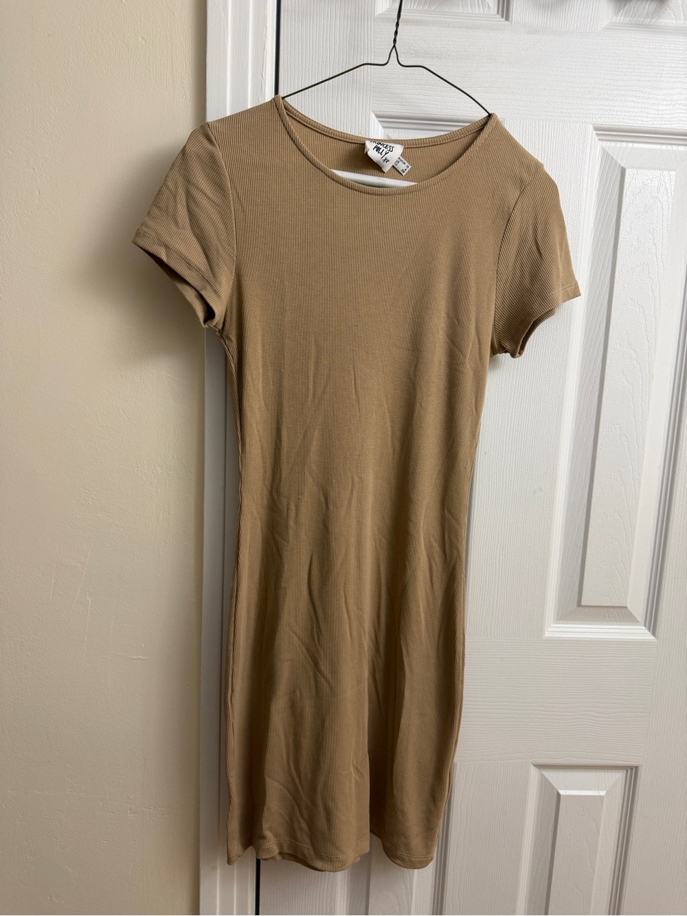 Princess Polly Ribbed Short-Sleeve Bodycon Dress in Tan